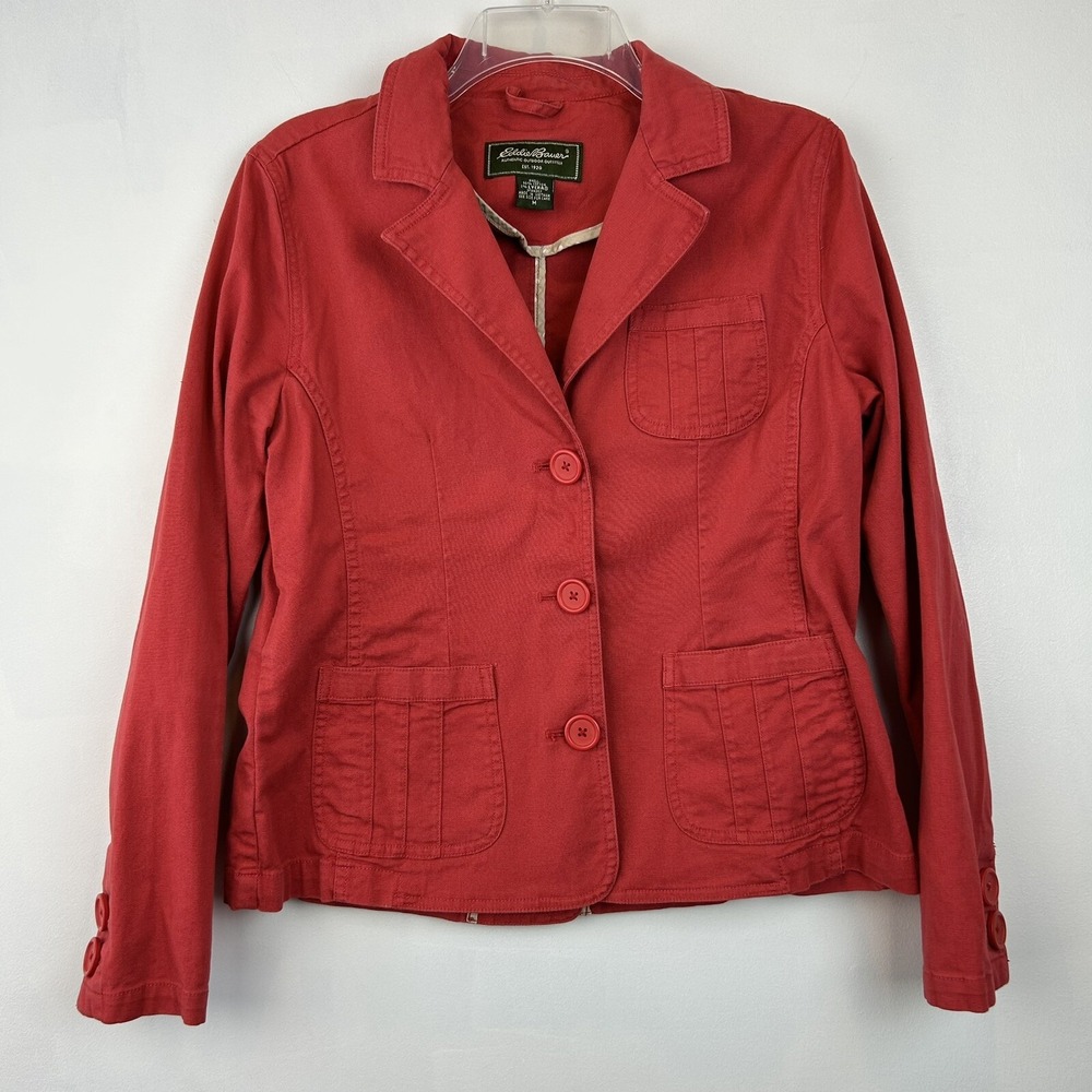 Eddie Bauer Blazer Womens M Cotton Salmon Color 3 Button Preppy Academia